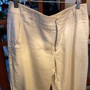 CAbi cream linen blend wide leg  trousers size 6 .